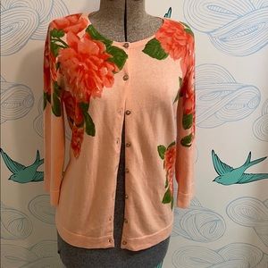 Isaac Mizrahi coral floral cardigan - LAST CHANCE